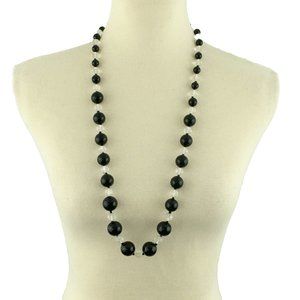 JOAN RIVERS graduated bead necklace - black & clear acrylic gold-tone 34"